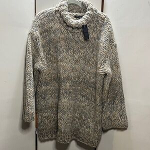 NWT Lands' End Chunky Knit Turtleneck Sweater - Cream and Gray
